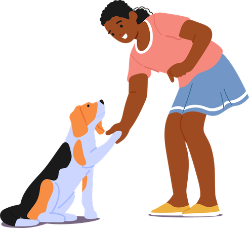 Dog obeying command from trainer  Illustration