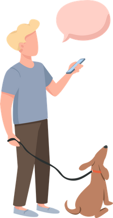 Dog owner chatting on phone  Illustration