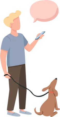 Dog owner chatting on phone  Illustration