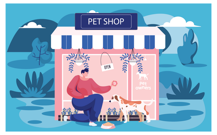 Dog owner giving food to dog  Illustration