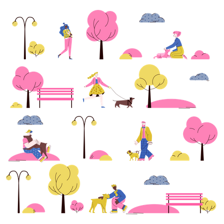 Dog owners with dog  Illustration