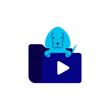 Dog Peeking Over Video Folder  Illustration