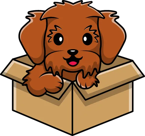 Dog Playing In Box  Illustration