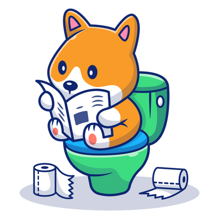 Dog reading newspaper in toilet  Illustration