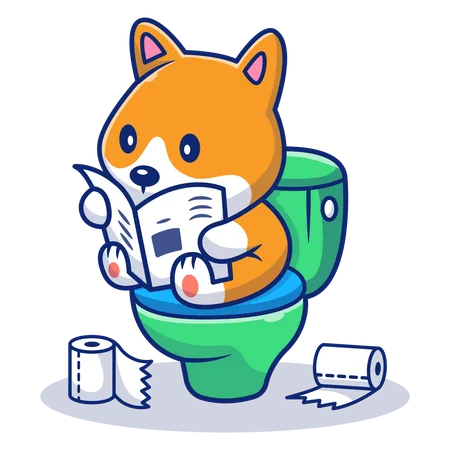 Dog reading newspaper in toilet  Illustration