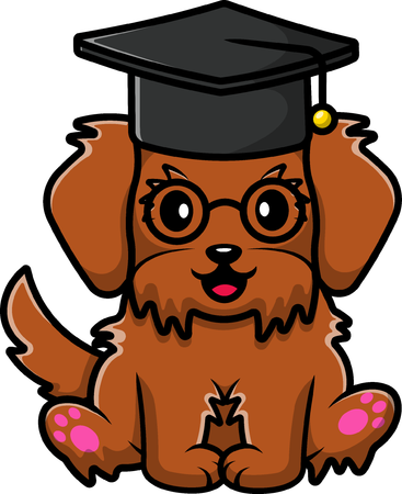 Chien assis avec un chapeau de graduation  Illustration