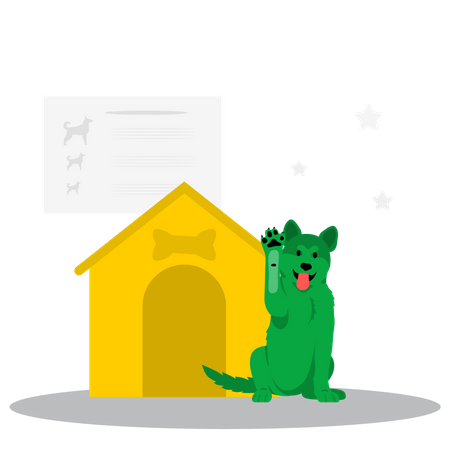 Dog sitting near house  Illustration