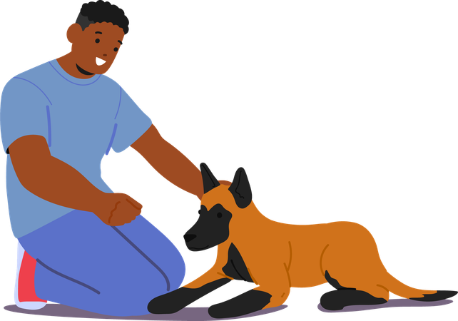 Dog trainer commanding obedient dog  Illustration