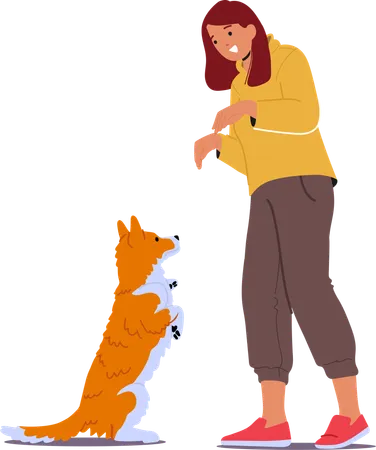 Dog trainer commanding dog to sit  Illustration