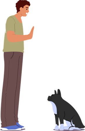 Dog trainer instructing dog  Illustration