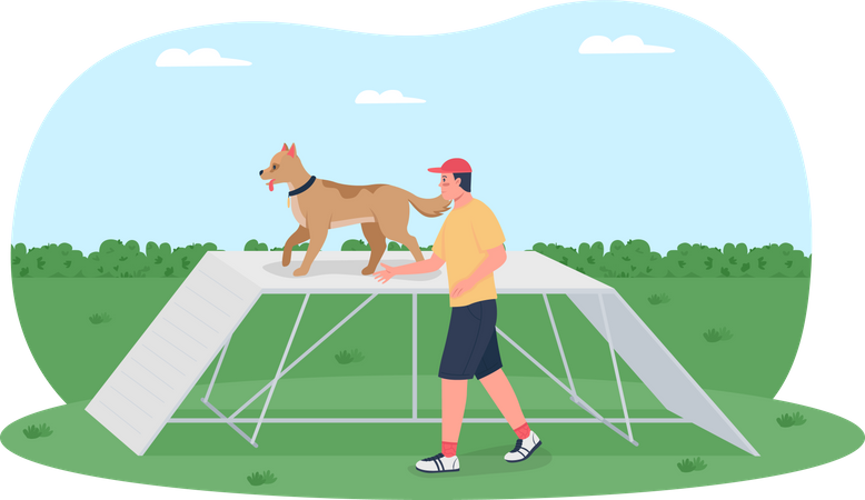 Dog training on obstacle course  Illustration