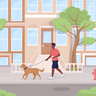 dog walk illustrations