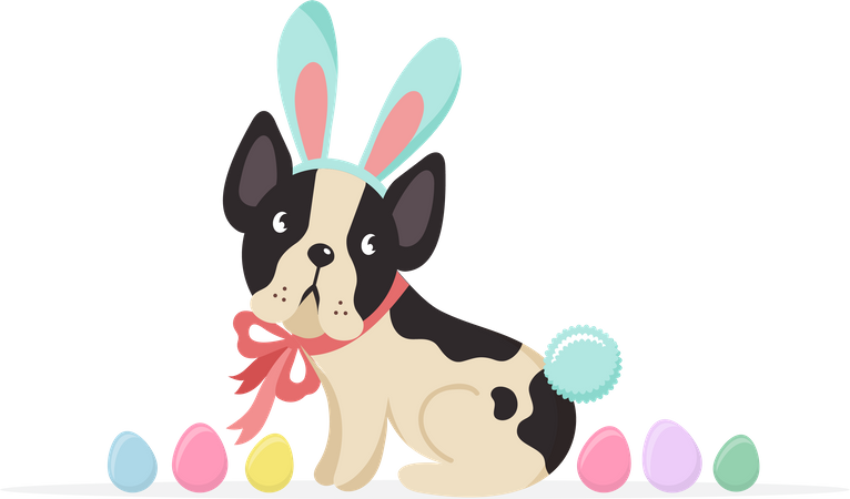 Dog wearing bunny costume  Illustration