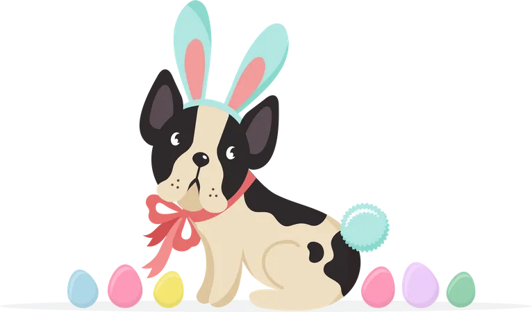 Dog wearing bunny costume  Illustration