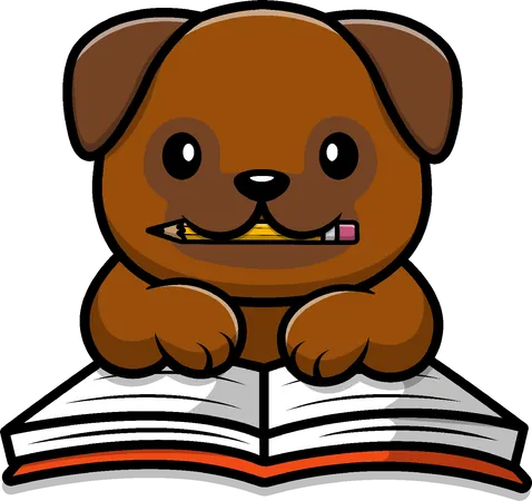 Dog With Book And Pencil  Illustration