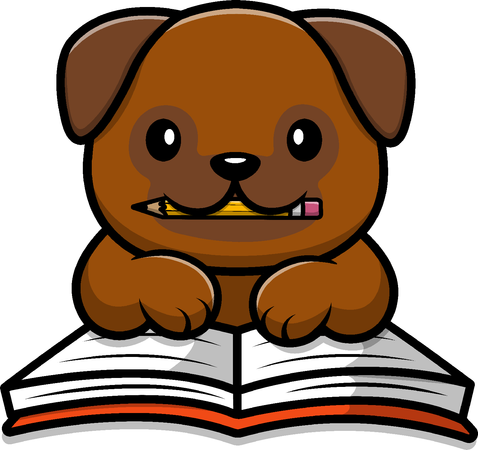 Dog With Book And Pencil  Illustration