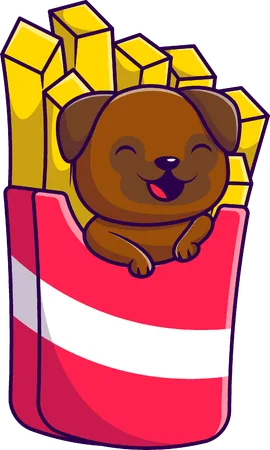 Dog With French Fries  Illustration