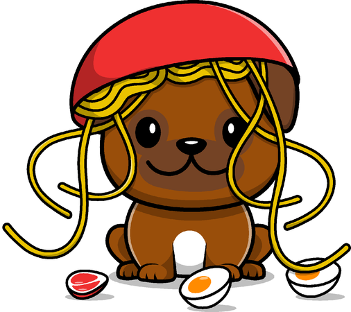 Dog With Noodle Beef And Egg  일러스트레이션