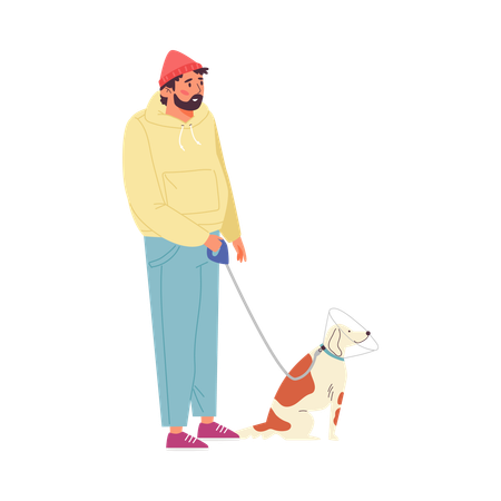 Dog with owner at veterinary clinic  Illustration