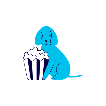 Dog with Popcorn  Illustration