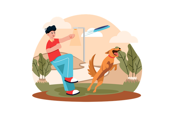 Dogs And Owners In The Park  Illustration