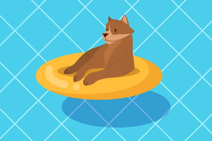 Cute Funny Purebred Dog In The Pool Dog In Swimming Pool With Inflatable Ring Dogs Having Fun In The Water Vector Illustration In Cartoon Style Illustration