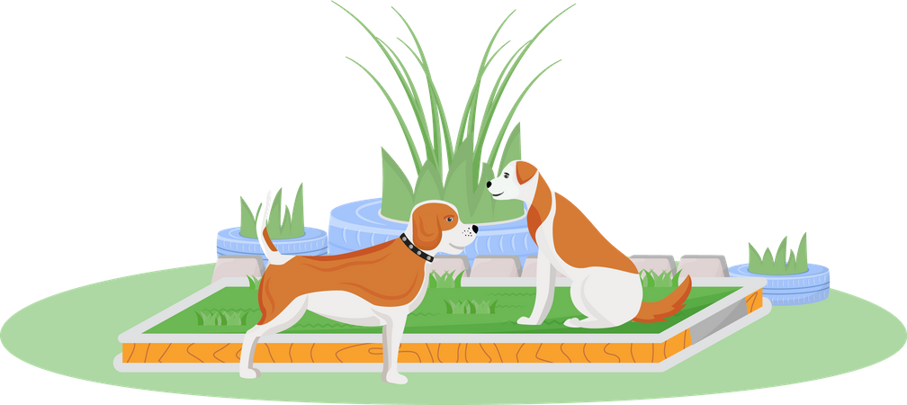 Dogs on lawn  Illustration