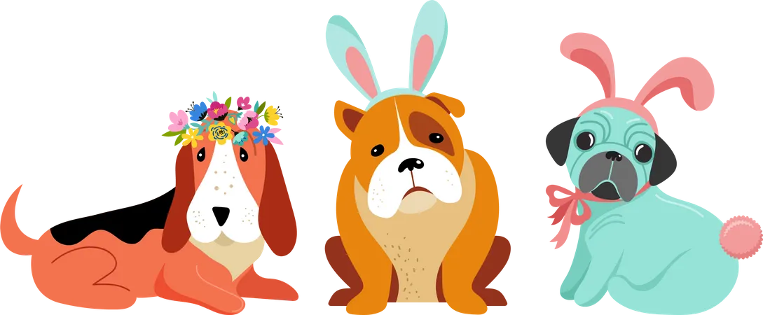 Dogs wearing bunny costumes  Illustration