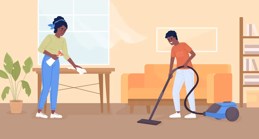 Doing chores together  Illustration