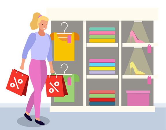 Doing discount shopping Illustration
