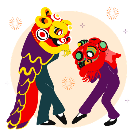 Doing lion dance  Illustration