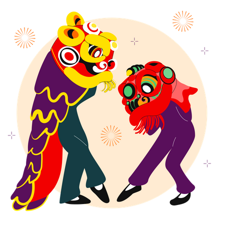 Doing lion dance  일러스트레이션