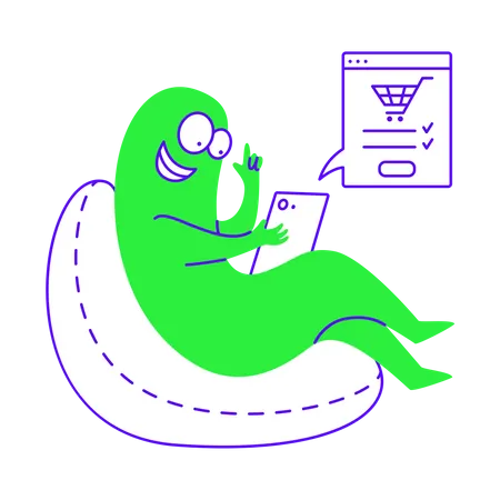 Doing online shopping using mobile phone  イラスト
