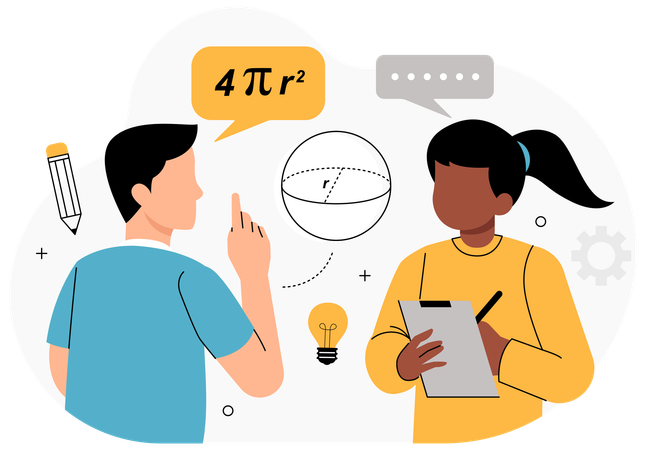 Dois alunos aprendendo a fórmula da geometria  Ilustração