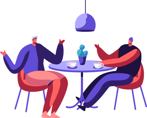 Dois amigos do sexo masculino tomando café e conversando  Ilustração