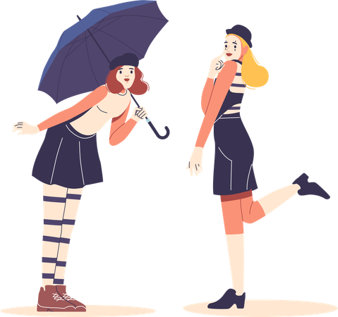 Dois artistas de mímica em interação lúdica  Illustration