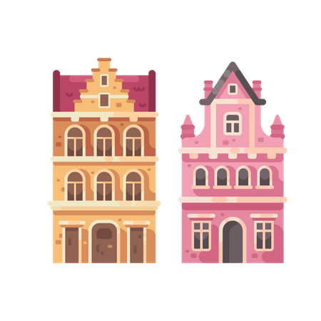 Dois edifícios antigos da cidade  Ilustração