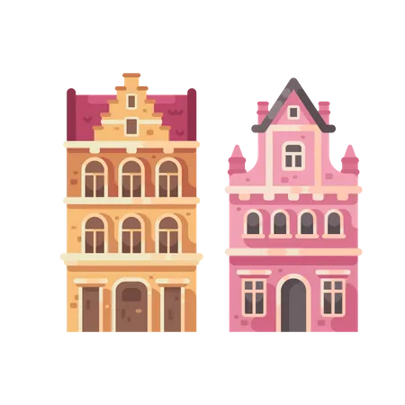 Dois edifícios antigos da cidade  Ilustração