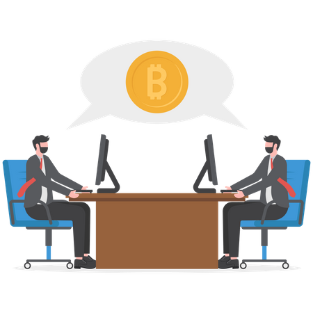 Dois empresários falando sobre Bitcoin e negócios  Ilustração