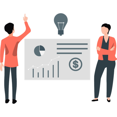 Dois funcionários fazendo cartão baseado em gráfico  Illustration
