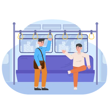 Dois homens estão conversando no trem  Ilustração