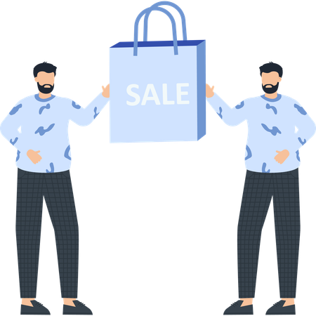 Dois homens segurando uma sacola de compras  Ilustração
