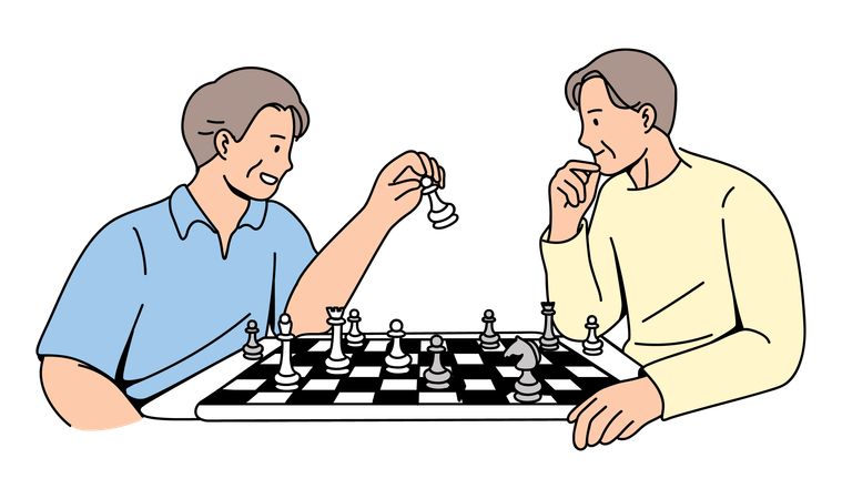Dois idosos jogando xadrez  Ilustração