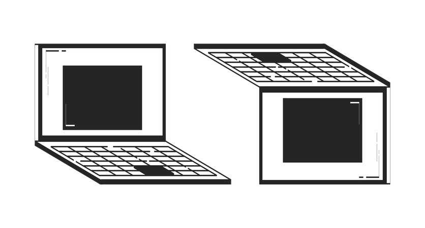 Dois laptops abertos colocados lado a lado  Ilustração