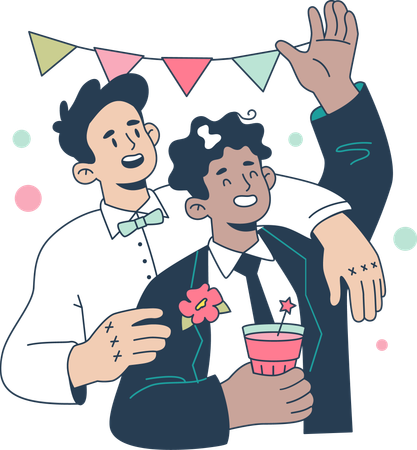 Dois meninos aproveitando a festa de formatura  Ilustração