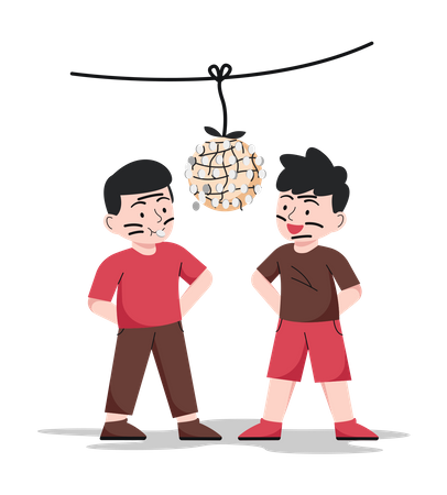 Dois meninos fazendo Koin Jeruk  Ilustração