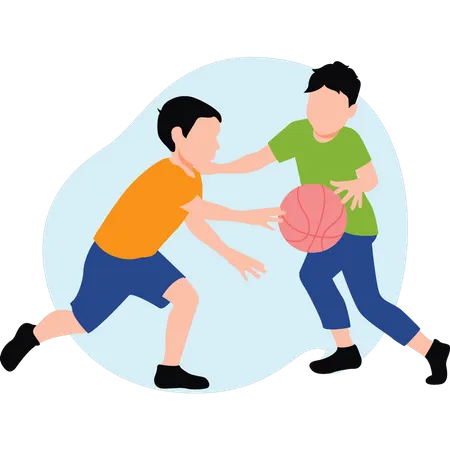 Dois meninos jogando basquete  Ilustração