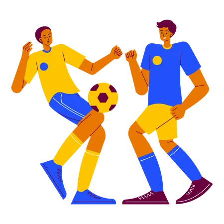 Dois meninos jogando futebol na competição de futebol  Ilustração