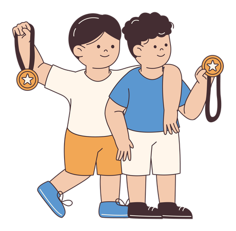 Dois meninos segurando medalhas  Ilustração