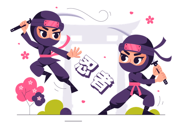 Dois ninjas lutando  Ilustração